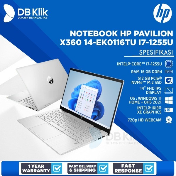 Notebook HP Pavilion x360 14-ek0116TU i7-1255U 16/512G W11+OHS 14Touch