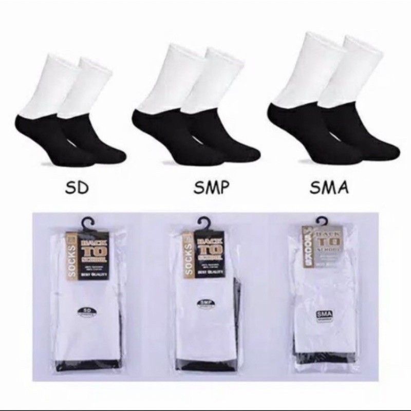 KAOS KAKI SEKOLAH SD SMP SMA HITAM PUTIH HITAM POLOS 12 PCS