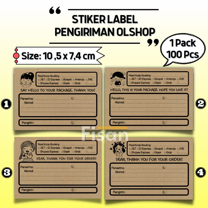 

100 Pcs Stiker Label Pengiriman Alamat Olshop Kraft