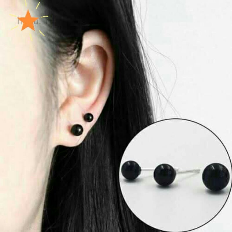 Anting tindik mutiara bulat hitam putih