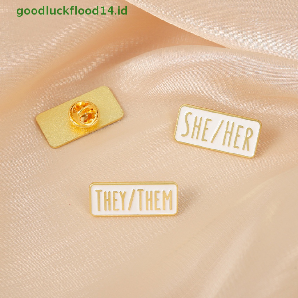 [GOOGFOUR] Kreatif Sederhana Pronouns Enamel Pin Hitam Putih SHE/HER Bros Kerah Pin Lencana Lucu Perhiasan Hadiah Untuk Teman [TOP]