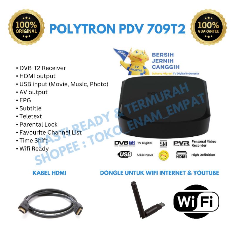 SATU SATUNYA YANG READY DI INDONESIA HARGA PALING TERMURAH SET TOP BOX STB POLYTRON PDV DVB-T2 TERMU