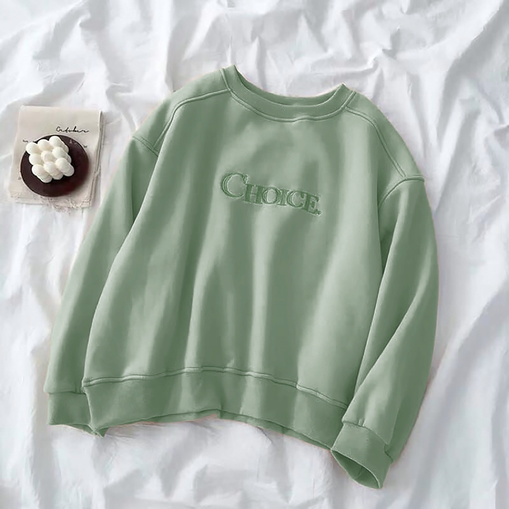 SWEATER CHOICE OVERSIZE | COUPLE KOREAN STYLE SWEATSHIRT | SIZE M - L - XL - XXL | DETAIL TULISAN BORDIR | BAHAN FLEECE TEBAL DAN LEMBUT | OBLONG | MURAH | DISKON