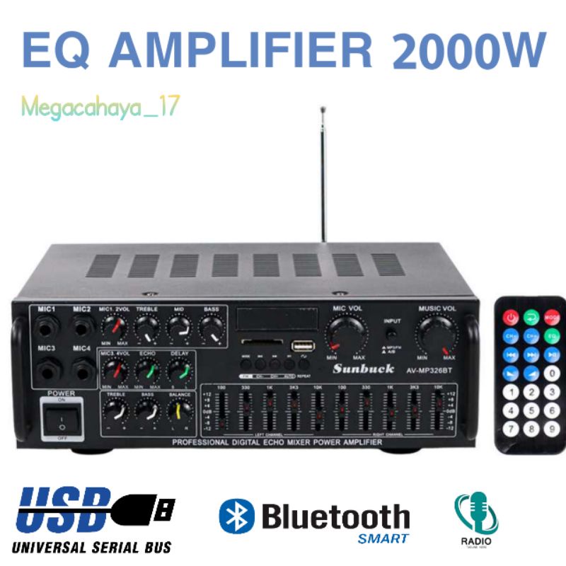 AMPLIFIER SUNBUCK AV 326BT AMPLI SUNBUCK BLUETOOTH BLUETOT  AUDIO MUSIC SOUND SYSTEM  KARAOKE ASLI -