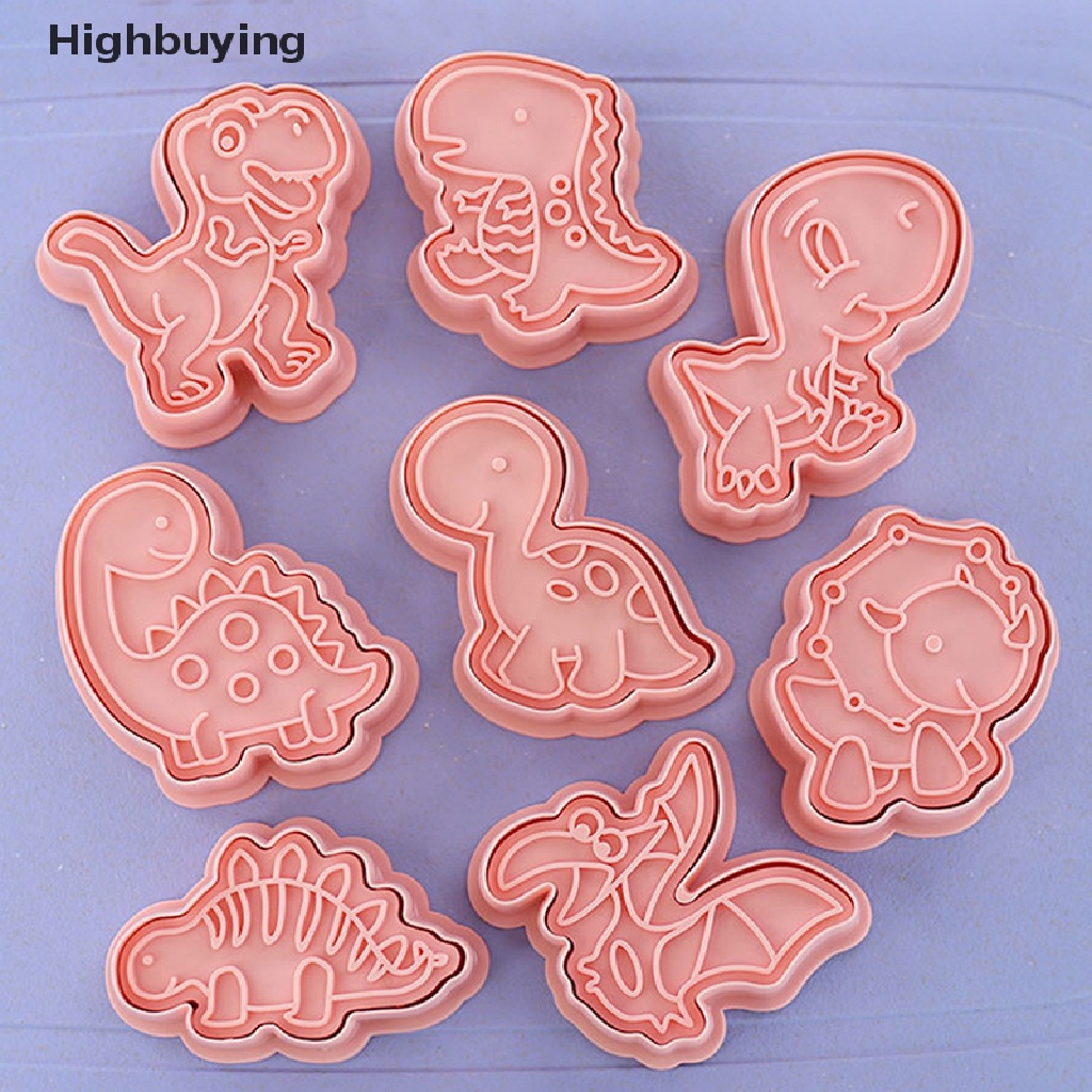 Hbid 8Pcs/Set Kartun Dinosaurus Cookie Cutters 3D Plastik Pressable Biskuit Cetakan Cookie Stamp Dapur Baking Pastry Bakeware Alat Perlengkapan Baking DIY Glory