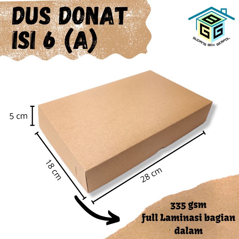 

KOTAK DUS DONAT 28x18x5 KRAFT LAMINASI &NON LAMINASI 335gsm