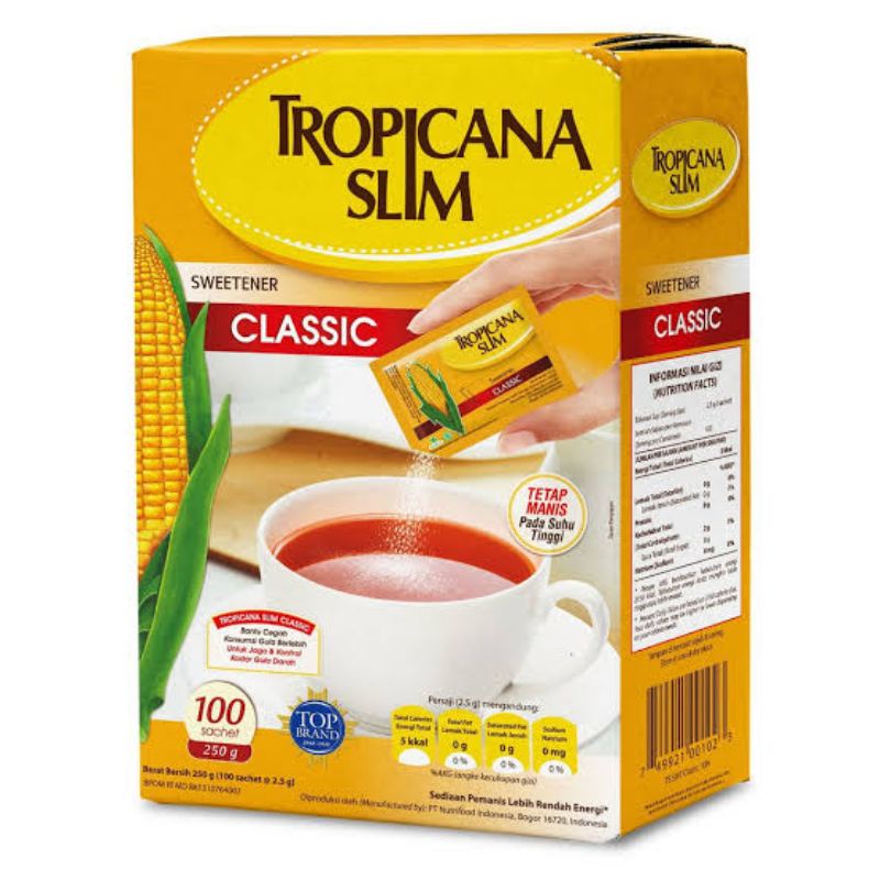 

TROPICANA SLIM SWEETENER CLASSIC PEMANIS PENGGANTI GULA 1 BOX ISI 100 SACHET PEMANIS TROPICANASLIM