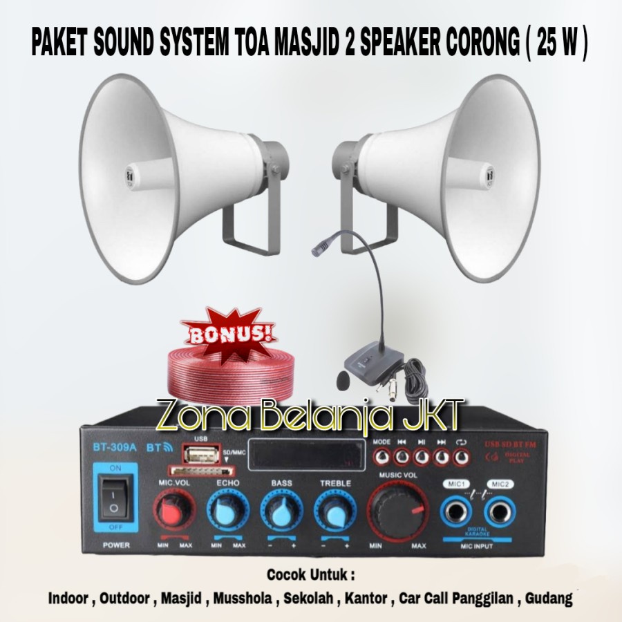 PAKET SOUND SYSTEM TOA MASJID MUSHOLLA 2 SPEAKER CORONG TOA 25W ( SET 2 )