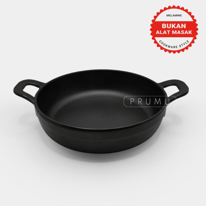 PRUMU Melamin Piring Model Penggorengan 8 inch - Piring Saji Unik - Piring Cafe - Piring Restoran - Piring Gagang Golden Dragon P7108A