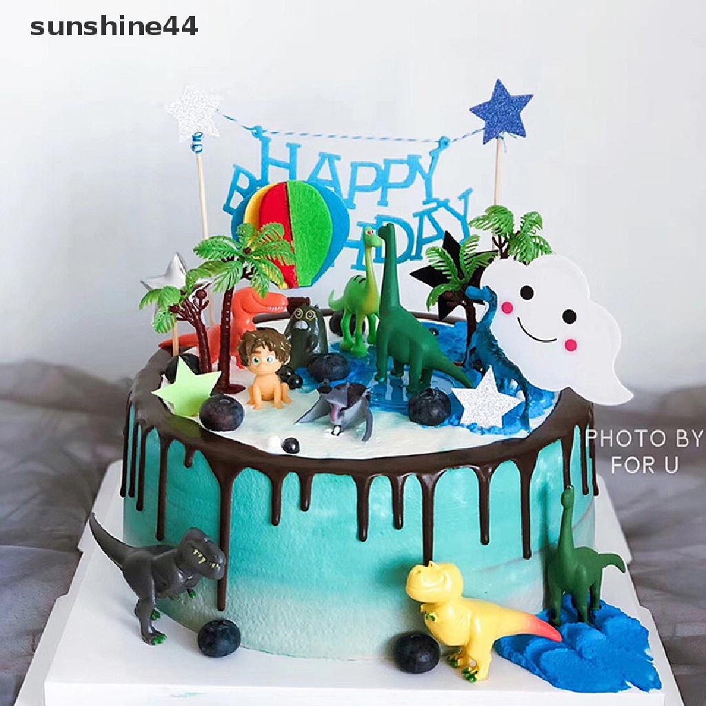 Sunshine 16Pcs/Set Topper Kue Dinosaurus Happy Birthday Jungle Safari Party Dekorasi Kue.