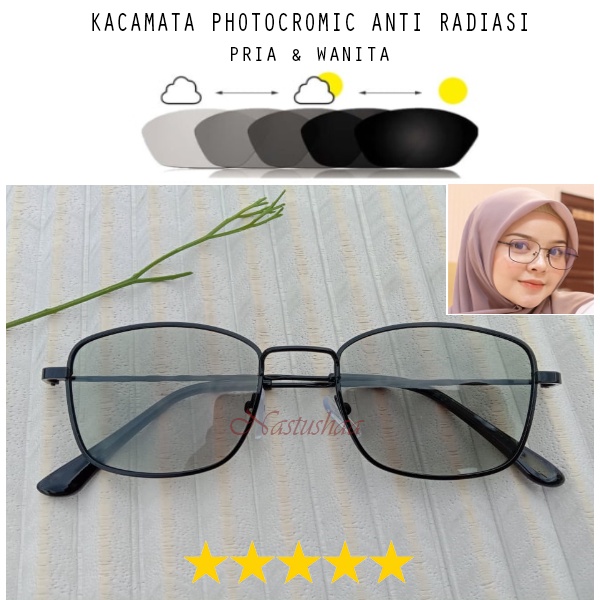 Kacamata Photocromic Anti Radiasi Untuk Pria Wanita Bingkai Metal Kotak Kacamata Photochromic Unisex NOCASE