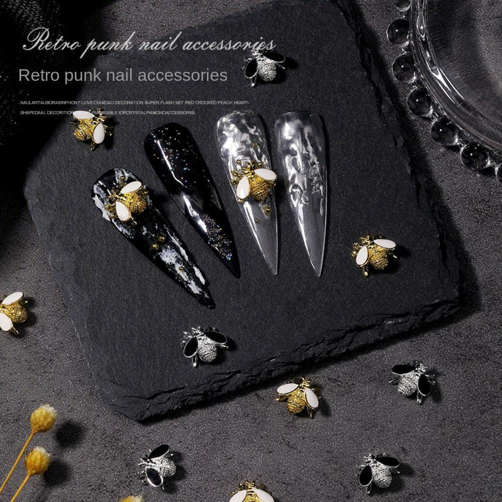 Mxbeauty Punk Dekorasi Kuku Fashion Punk Lebah Serangga Logam Hiasan Kuku 3D Nail Jewelry
