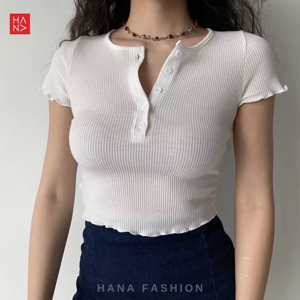 HanaFashion JKT - Sunmi Knit Crop Top Kaos Pendek Wanita - CT210
