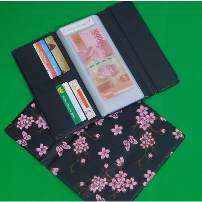 Dompet Lipat Disiplin Keuangan Bulanan Bahan Kulit Sintetis Motif Bunga Sakura