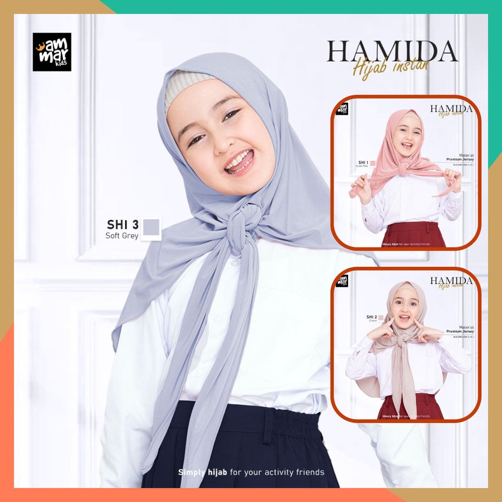 Kerudung Jilbab Instan Anak 3-12 Tahun Jersey Premium Simple Hamida Oval Hijab Ammar Kids Original B