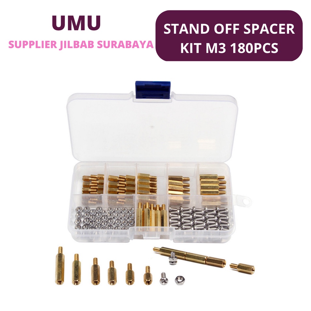 (UMU SUPPLIER) STAND OFF SPACER KIT M3 180PCS MOTHERBOARD MOBO DUDUKAN PCB HEX SEKRUP