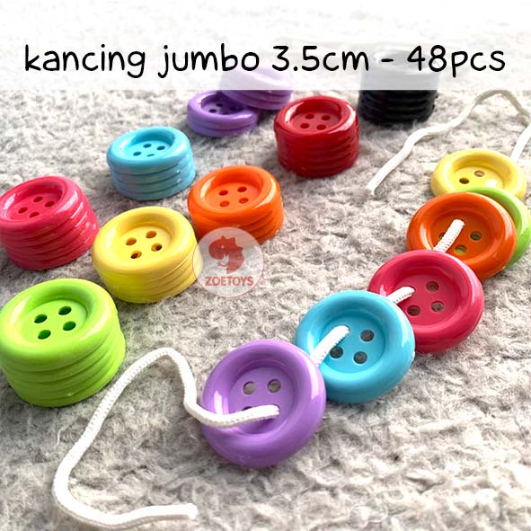 Zoetoys Kancing Jumbo 3.5cm 2cm Tali | 16pcs Colorful Button Pastel Besar | Mainan Edukasi