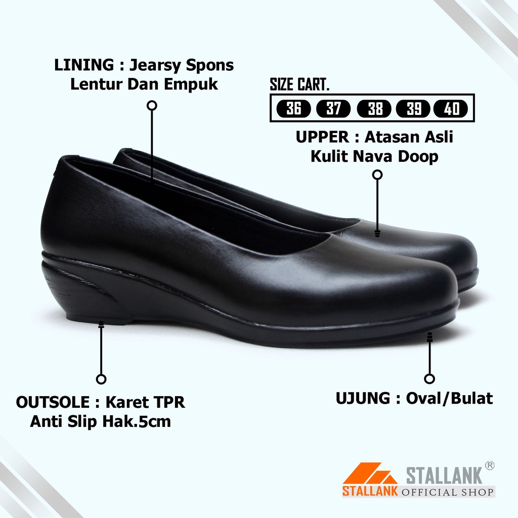STALLANK || Sepatu Pantofel Wedges Kerja Wanita  Asli Kulit