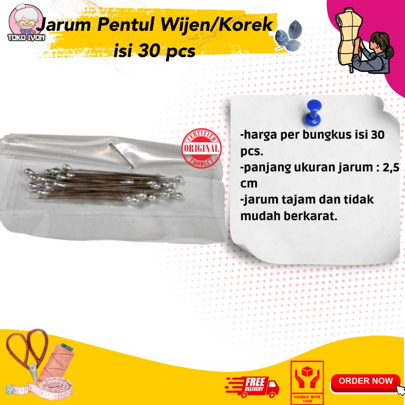 Jarum pentul wijen / jarum pentul mini /jarum pentul korek isi 30 pcs
