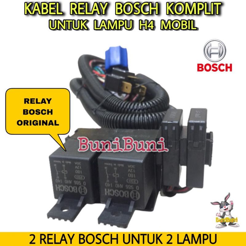 Kabel Relay BOSCH Komplit Lampu Philips H4 Mobil - 2 RELAY 2 Lampu Original (2R)