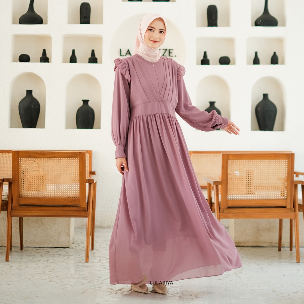 Sauqia Dress Lulabiya Mauve | Dress Muslim | Dress Busui | Gamis Jumbo | Gamis Kondangan | Gamis Ter