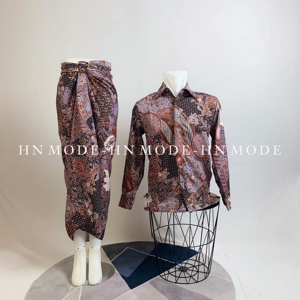 HN MODE - Couple kemeja batik panjang mix rok lilit floral volume 2