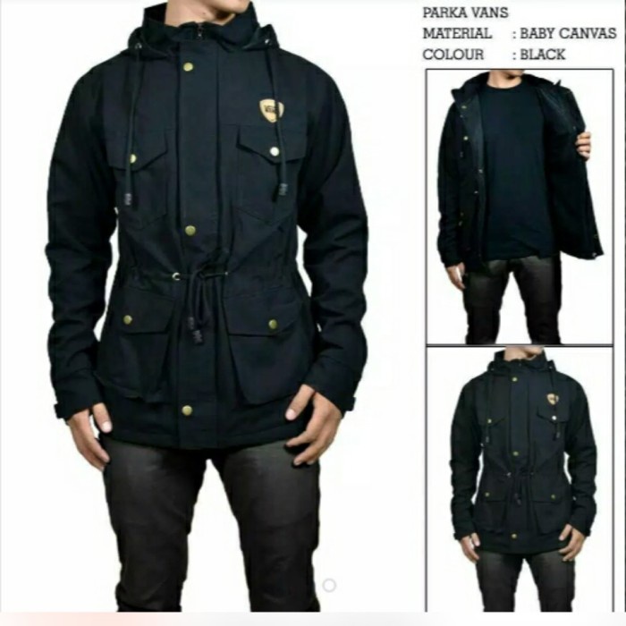 jaket pria Jaket Parka Canvas Premium Pria L XXL/jaket parka vans pria - Hitam, L(F1M8) Kekinian Jak
