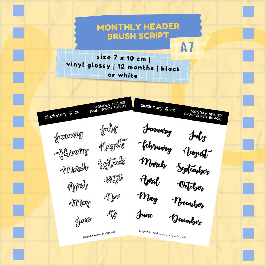 

Journal Planner Monthly Header Brush Script Sticker | 7 x 10 CM | stiker murah jurnal scrapbook planner deco cute tracker bulan judul title