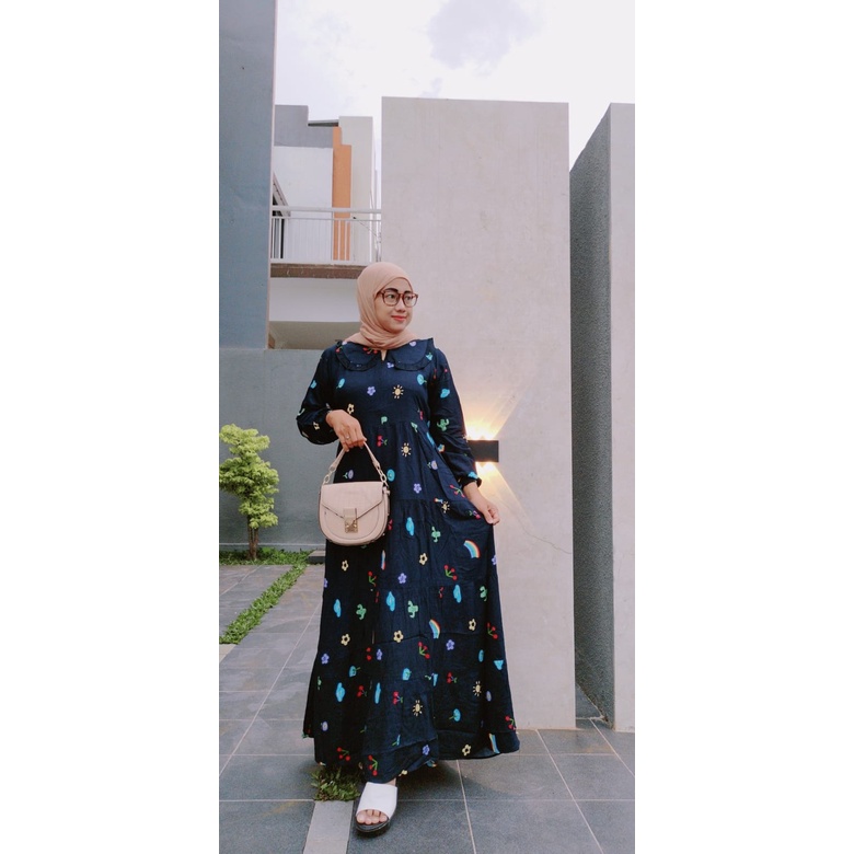 GAMIS KEMBANG BAHAN RAYON VISCOSE PREMIUM-GAMIS ADEM BAHAN KATUN RAYON