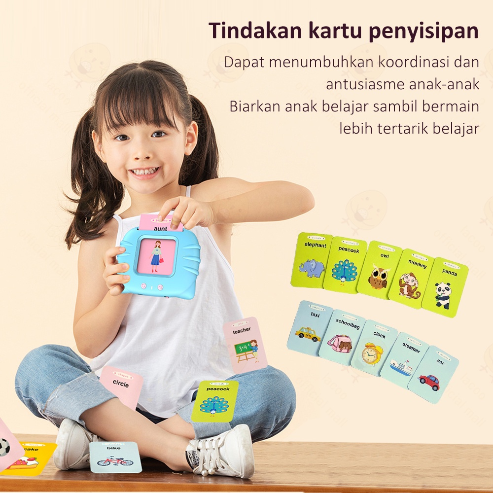 Lacoo Mainan kartu edukasi flashcard anak set Audio flash card bersuara Kartun Card early education device bahasa Inggris