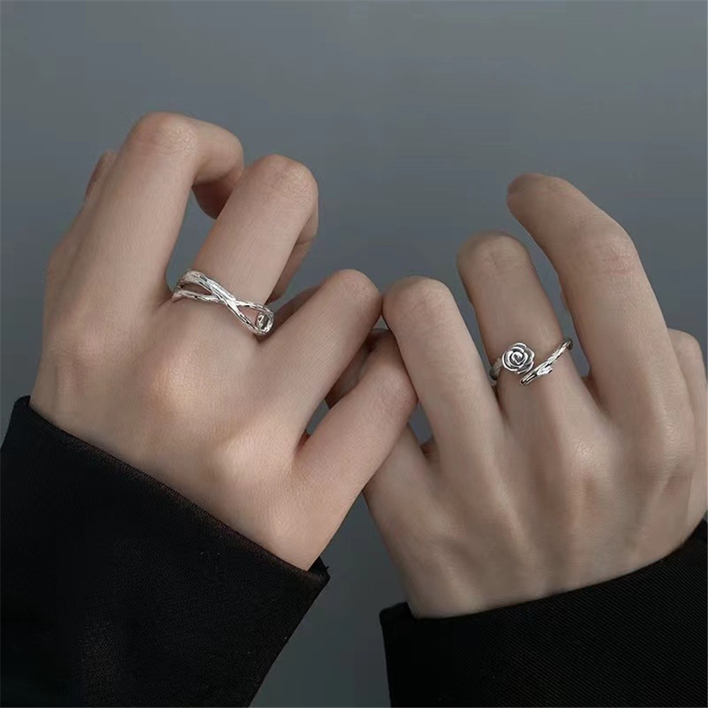 Couple Adjustable Bunga Mawar Pecinta Pembukaan Adjustable Ring Aksesoris Cincin Rose