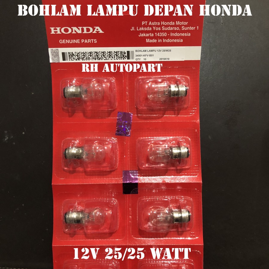 BOHLAM LAMPU DEPAN HONDA 12V 25/25 WATT 34091 KFV B51