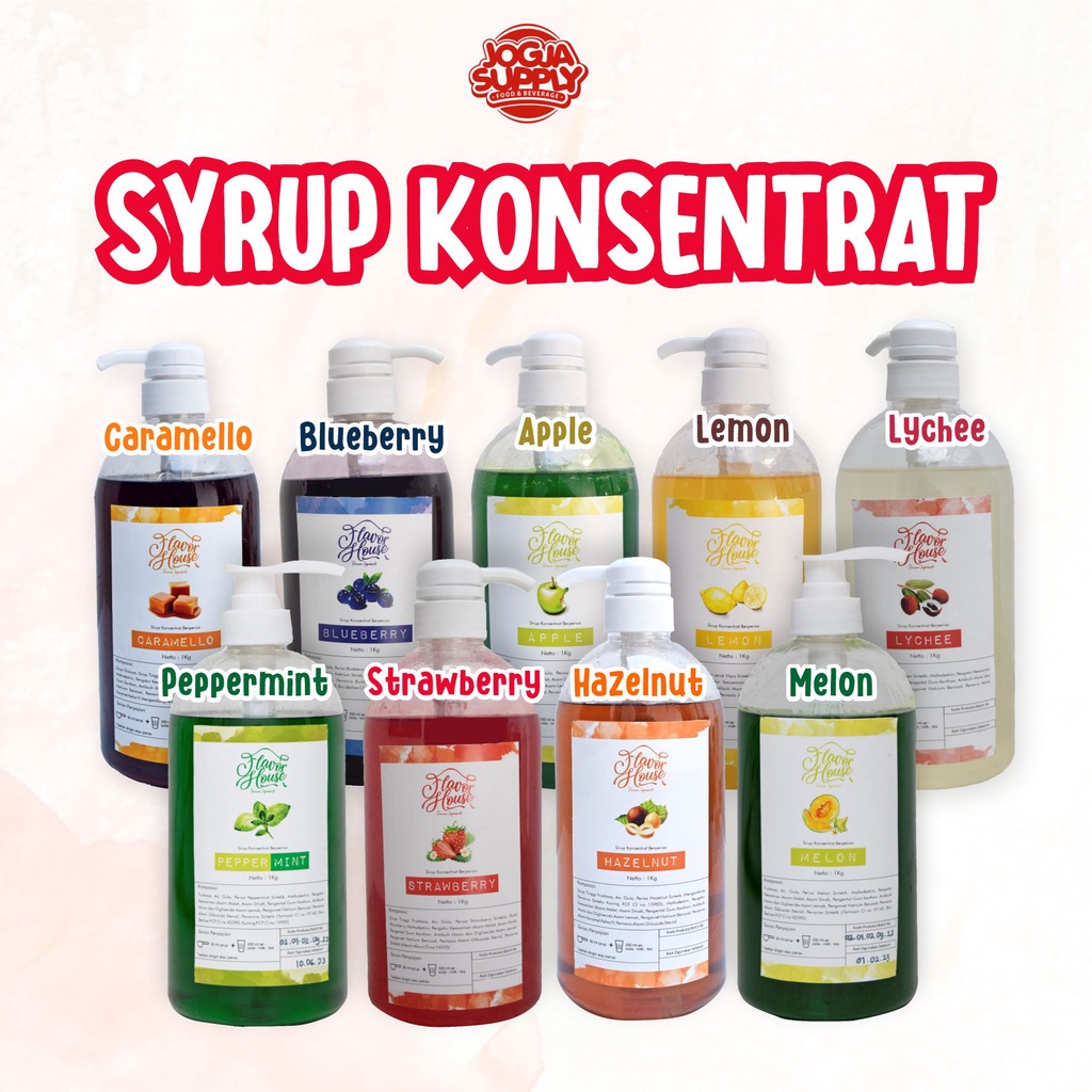 

Jogja Supply - Sirup Konsentrat 1,1 Kg 1 Kg 500gr / Perasa Minuman Berbentuk Sirup Untuk Kafe dan Restoran / Syrup Concentrate / Caramello Blueberry Apple Lemon Lychee Peppermint Strawberry Hazelnut Melon