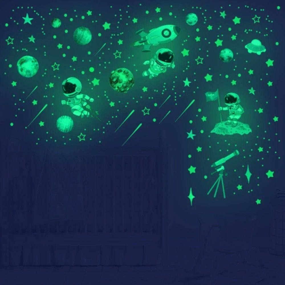 [Elegan] Astronot Decal Removable Kreatif Tahan Air Seni Mural Neon Stiker Lucu DIY Bulan Bintang Latar Belakang Wallpaper Dinding
