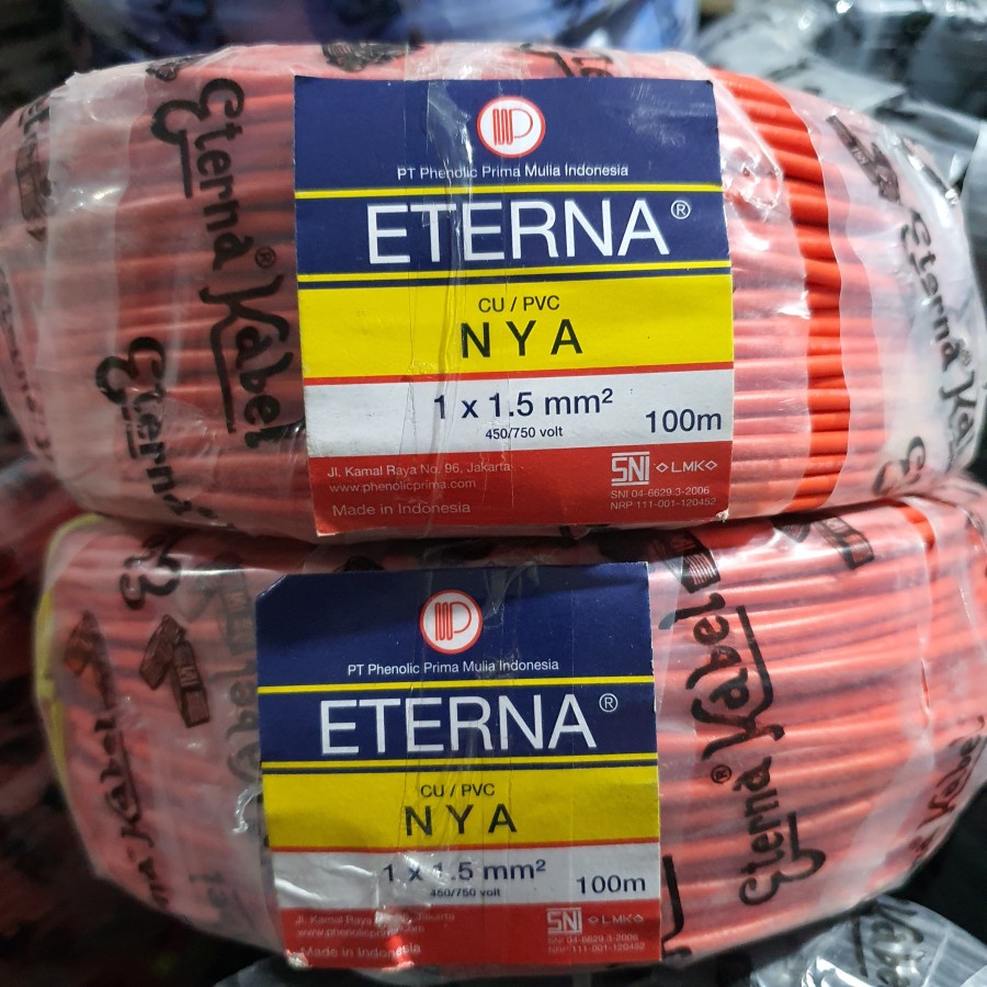 Kabel Eterna NYA 1x1.5 1x1,5 mm 100M Per Roll 1 Tembaga Tunggal