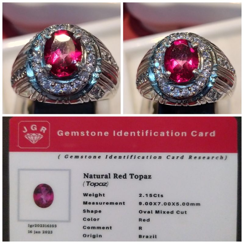Cincin Batu permata Red Topaz Sertifikat memo Lab