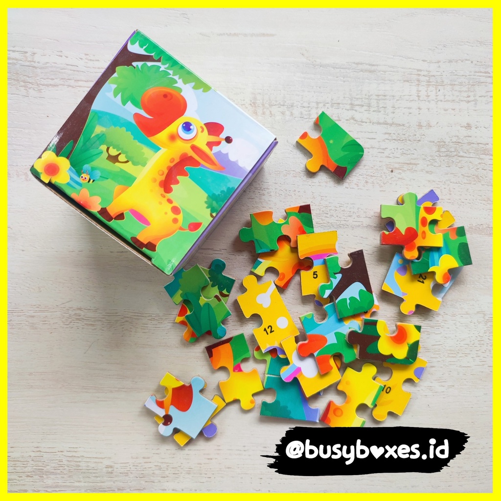 Busyboxes.id Mainan anak edukasi anak 1 2 3 tahun laki laki perempuan mainan edukasi Montessori puzzle jigsaw 3d kayu hewan binatang seri - jerapah