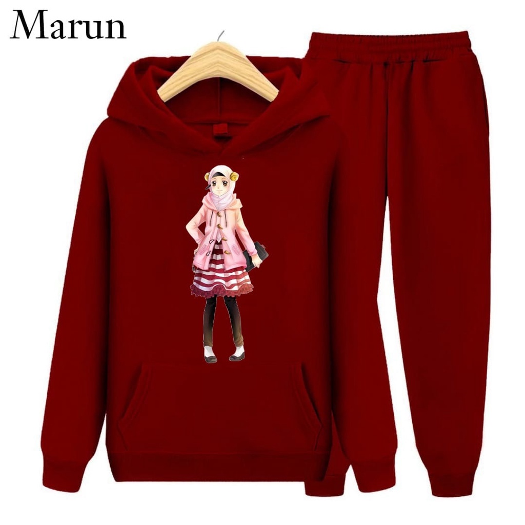 Hzl_outfit Setelan Sweater Hoodie Sayuko Anak Perempuan/ S.M.XL