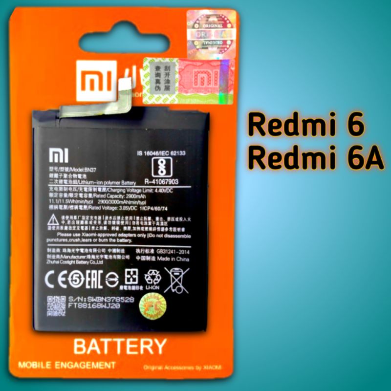 BATERAI BN37 BN 37/ BATRE BN37 BN 37/ BATTERY REDMI 6 / REDMI 6A BN-37 ORIGINAL REDMI6