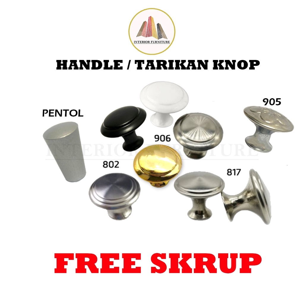 Handel Tarikan Laci Bulat Stainless Steel knop /Tarikan Handle Knob Pentol Bulat Laci..... TERLENGKAP.... FREE SEKRUP