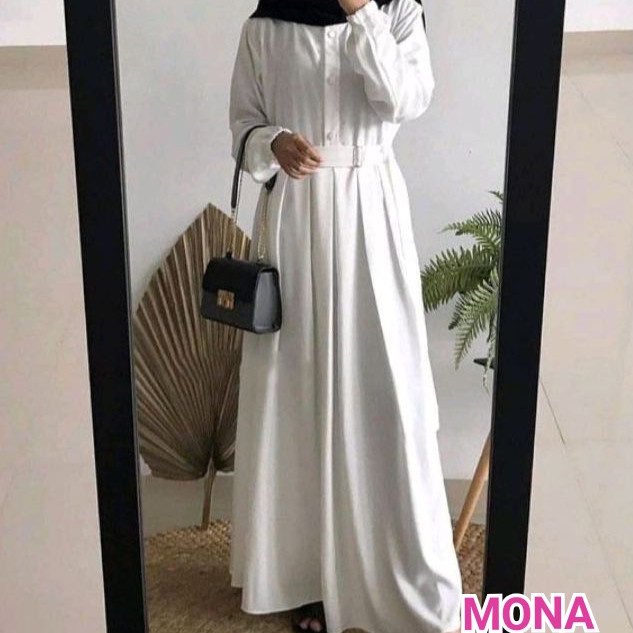 FASHION REMAJA MUSLIM GAMIS CEWE SYARI GAMIS WANITA PUTIH POLOS MURAH - MONA PUTIH