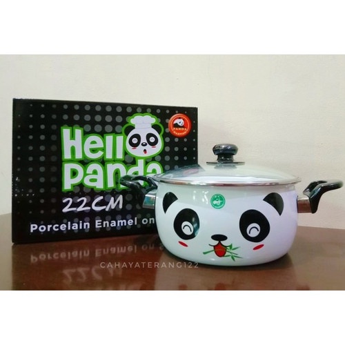 MASPION PANCI ENAMEL 18 CM / 22 CM HELLO PANDA TUTUP KACA