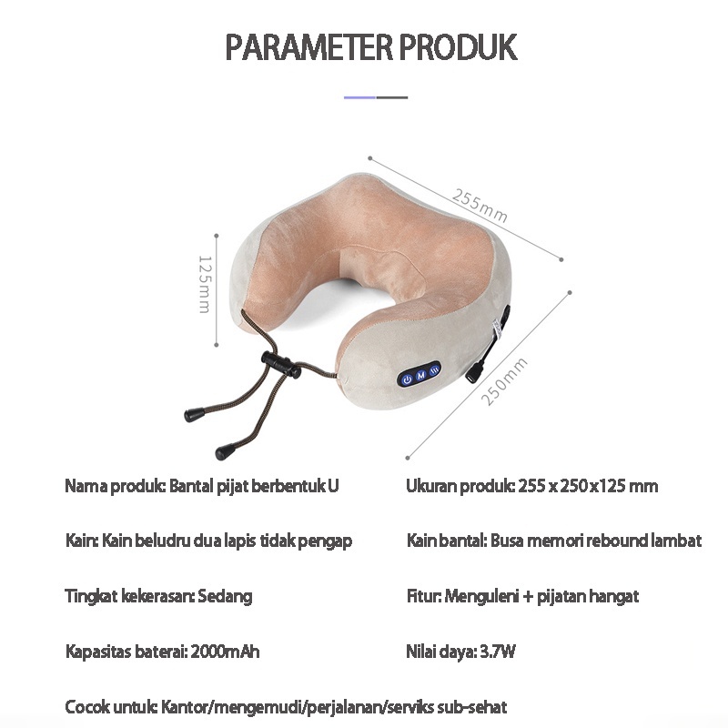 Pijat Leher Listrik U Berbentuk Bantal Bahu Portabel Serviks Perjalanan Rumah Bantal Pijat Mobil