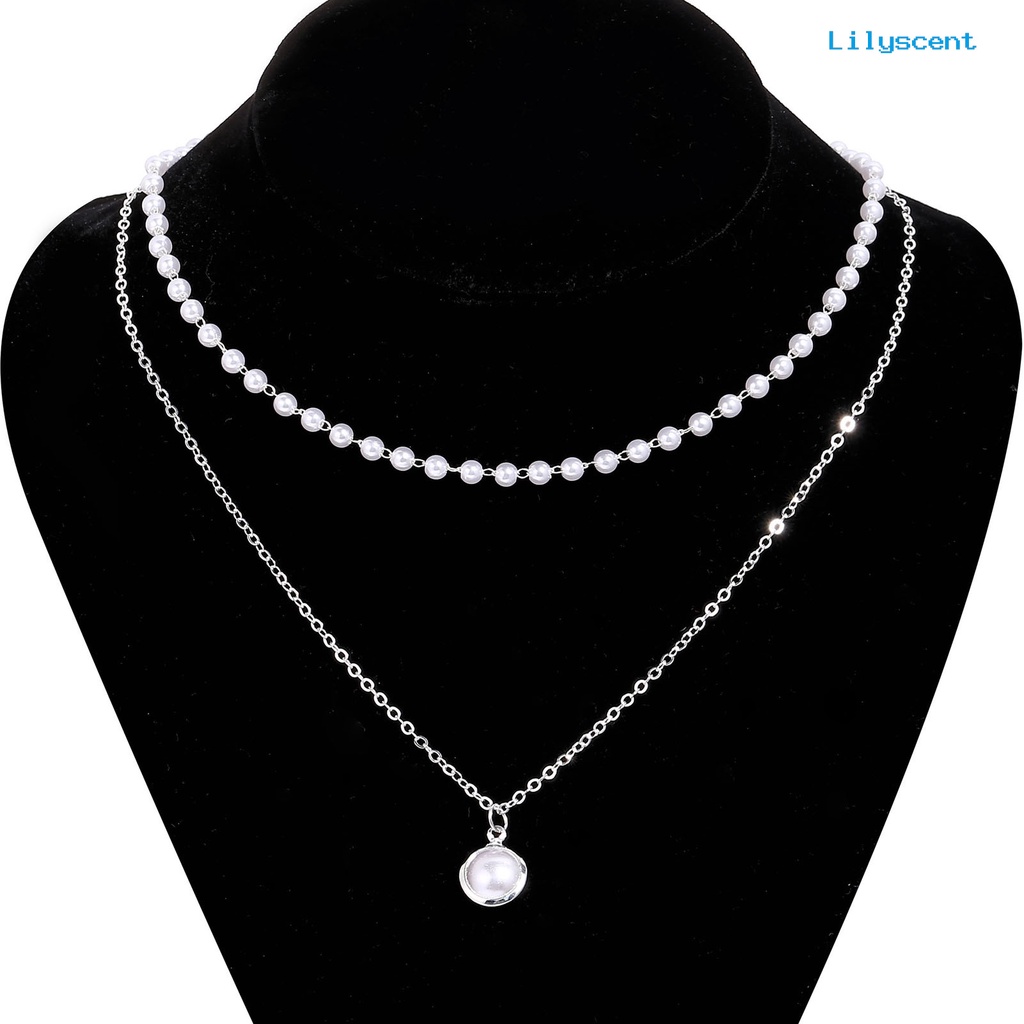 Ls Kalung Mutiara Double-layer Rantai Klavikula Wanita Alloy Simple Untuk Pesta