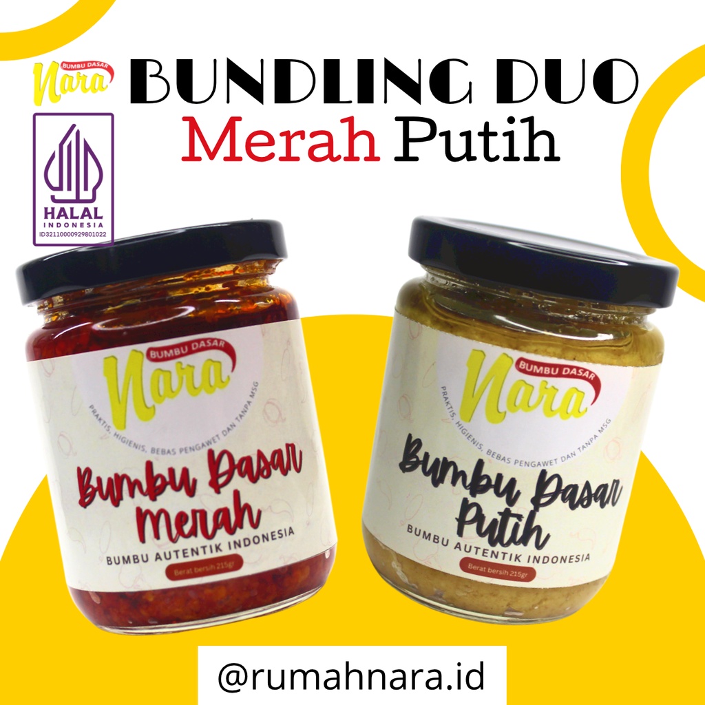 

BUNDLING DUO - BUMBU DASAR MERAH 215 GR DAN BUMBU DASAR PUTIH 215 GR - Bumbu Masak Instan - Praktis, Higienis, No MSG, Bisa untuk MP-ASI, 100% HALAL