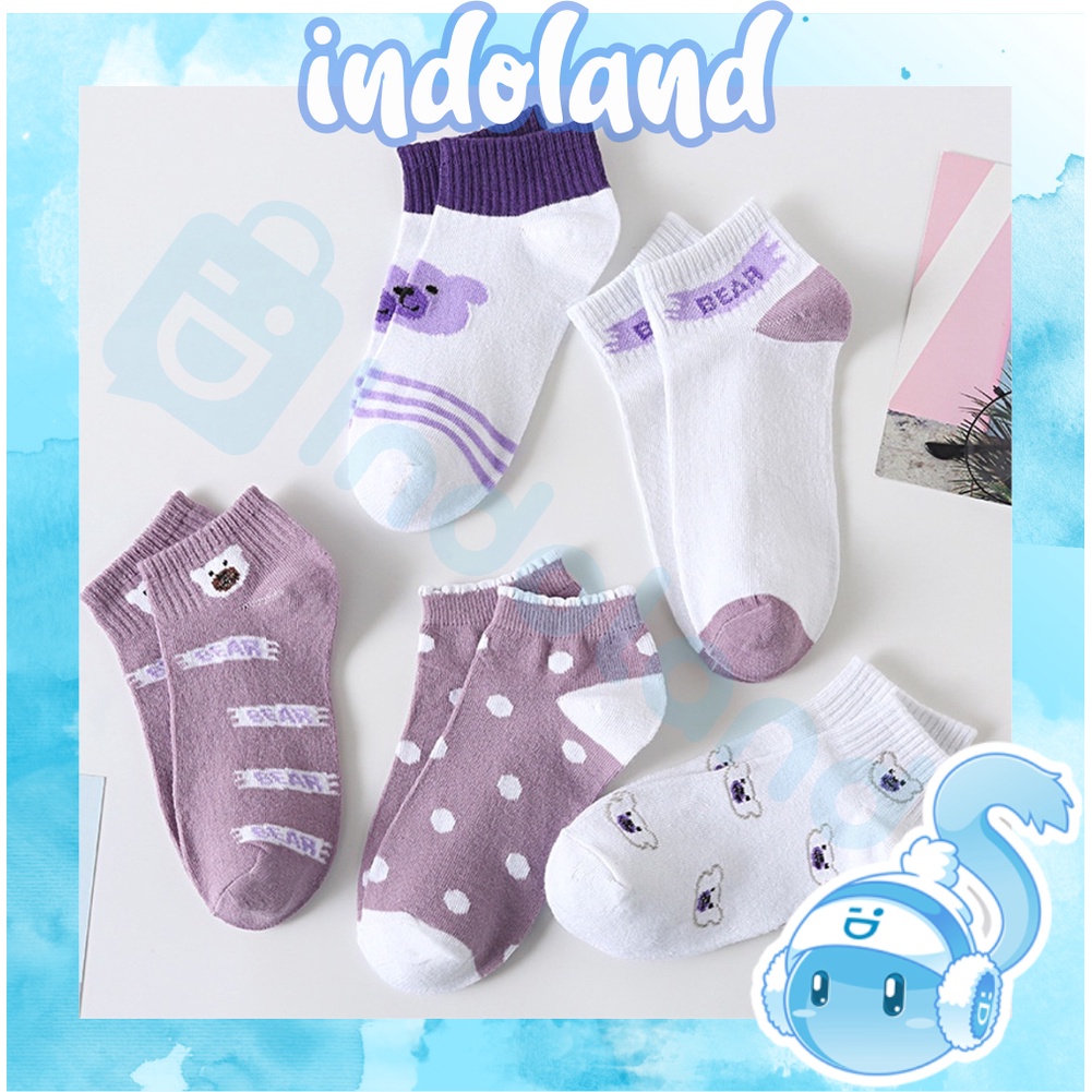 ☀INDOLAND☀ Kaos Kaki Pria Wanita Motif Beruang Ungu Kaos Kaki Pendek Fashion Korean Purple Bear Socks Import KK030