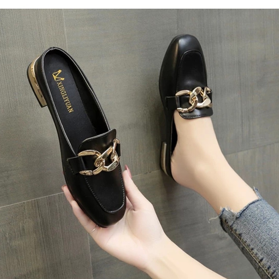 BISA COD! Sepatu Slip Import Retro Chain Slip On Wanita Elegan Premium 0679