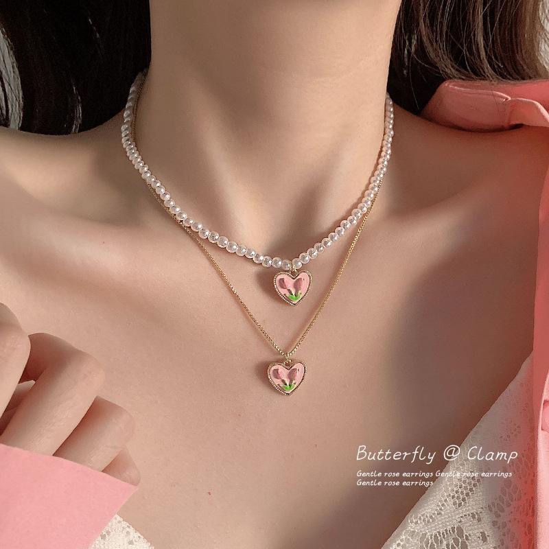 Tulip Mutiara Manik-Manik Kalung Kristal Hati Kupu-Kupu Salib Liontin Choker Necklaces Fashion Aksesoris Perhiasan