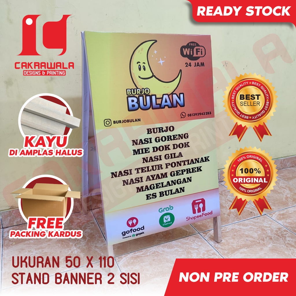 STAND BANNER BURJO 50 X 85 - STANDING BANNER KAYU PROMOSI BURJO - STAND BANNER KAYU - SEGITIGA BANNE