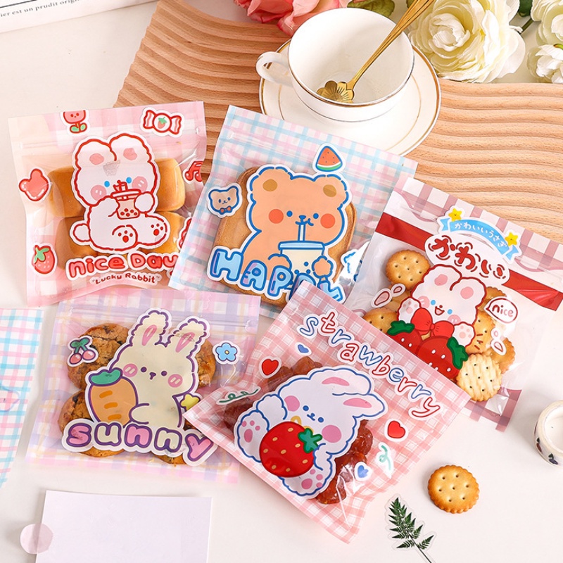 Roselife Tas Ritsleting Penyimpanan Beruang Kartun Lucu Untuk Cookies Makanan Ringan Stationery Organizer Sealing Pouch Souvenir Tas Hadiah Kecil